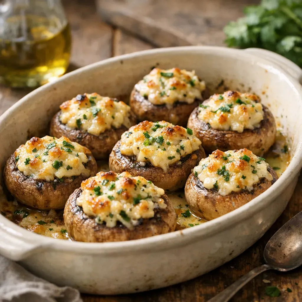 Cette Recette de Champignons farcis reste moelleuse au four