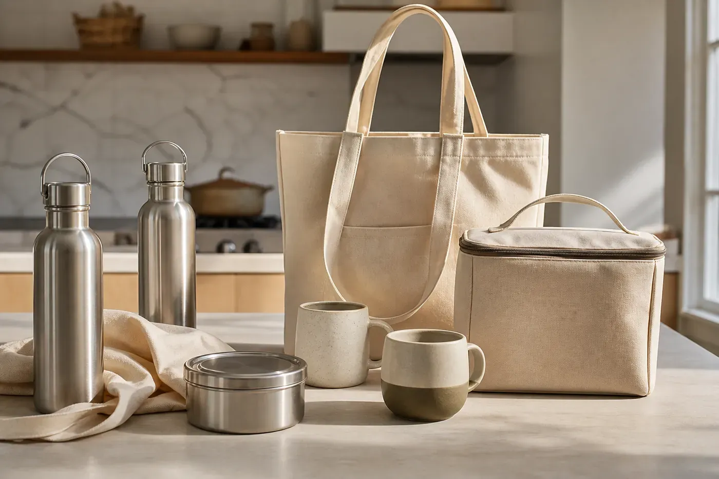 Les gourdes et sacs réutilisables servent la communication de marque