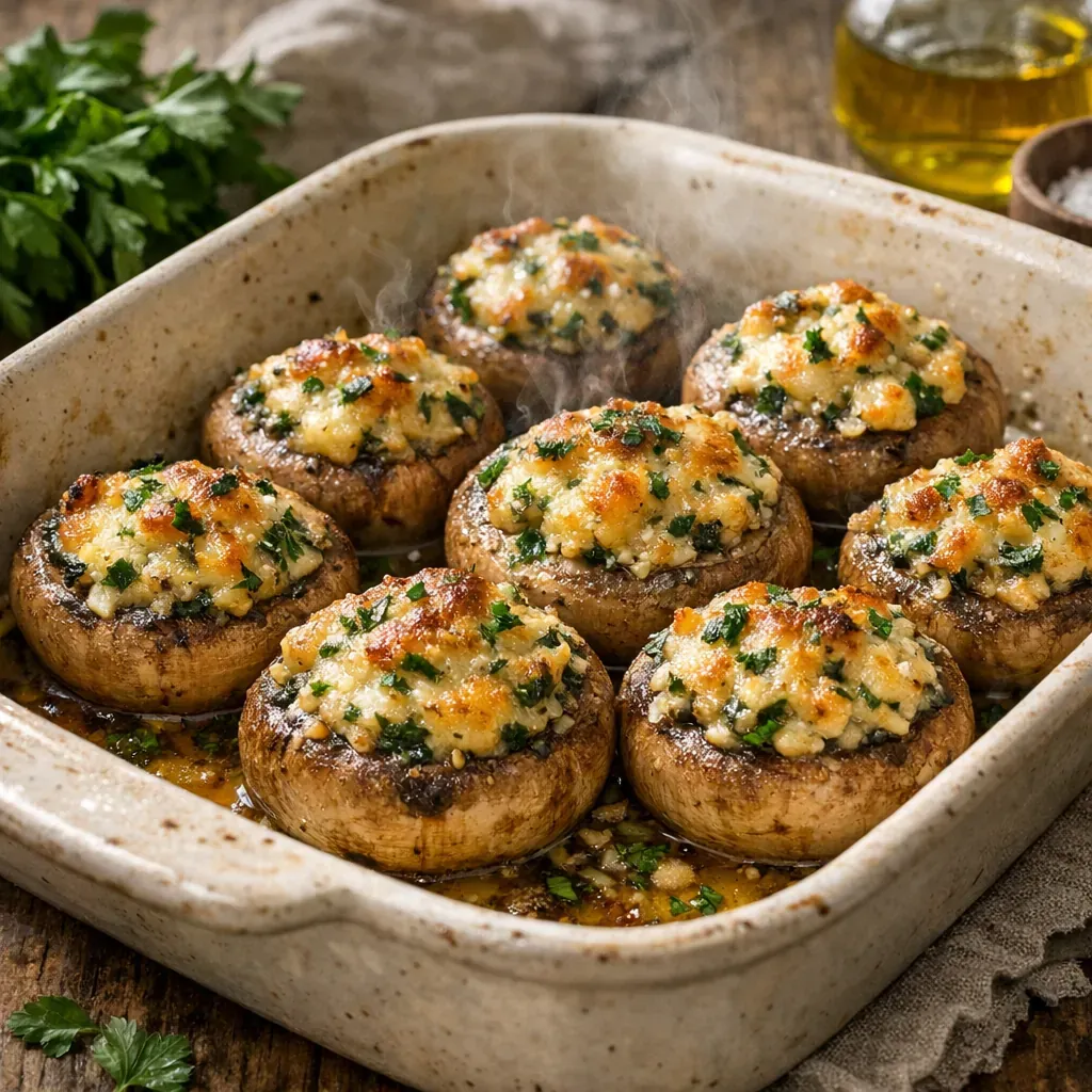 Cette Recette de Champignons farcis au four reste moelleuse