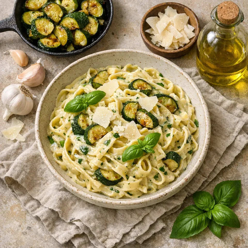 La Recette de Pâtes à la courgette : crémeuse et rapide