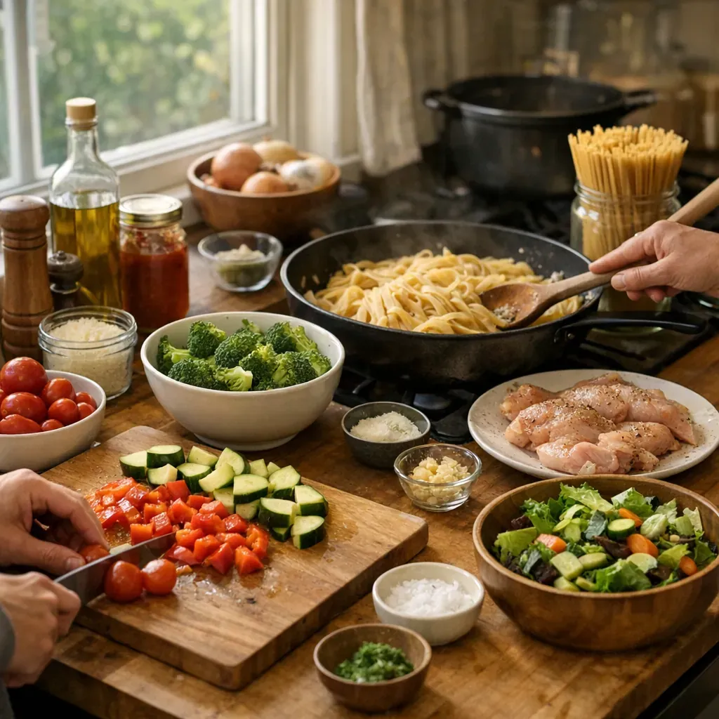 Un repas du soir familial rapide suit une méthode facile
