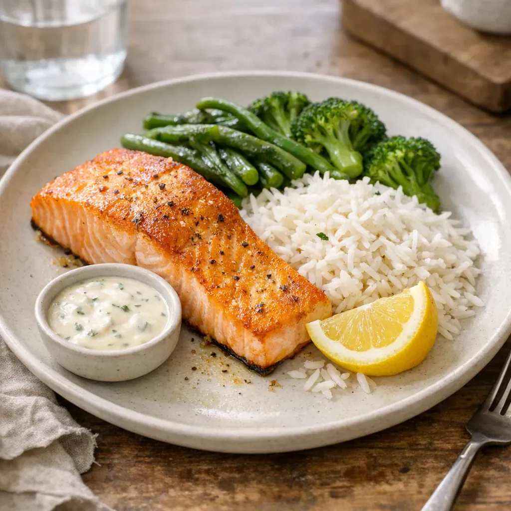 Cette Recette Saumon-Riz garde le Pavé moelleux